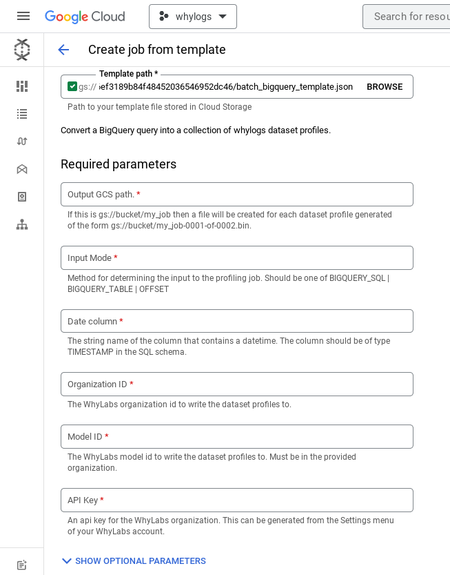 Create job from template option