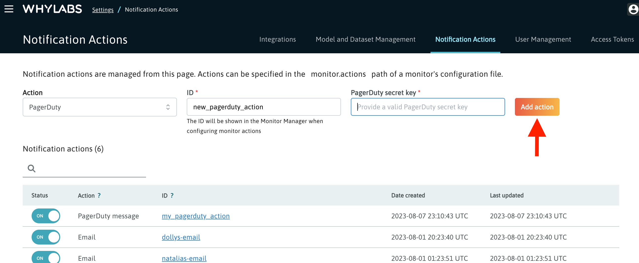 Creating PagerDuty action