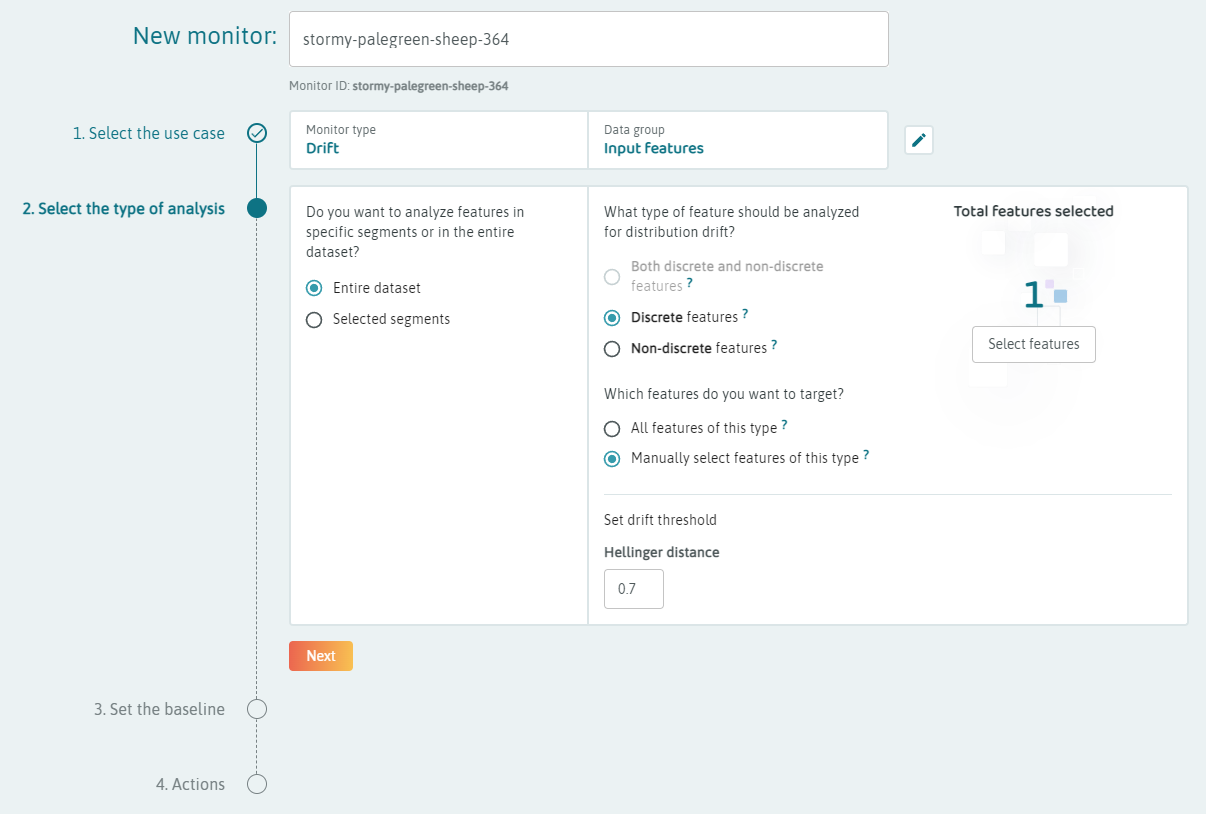 Monitor setup for embeddings discrete drift