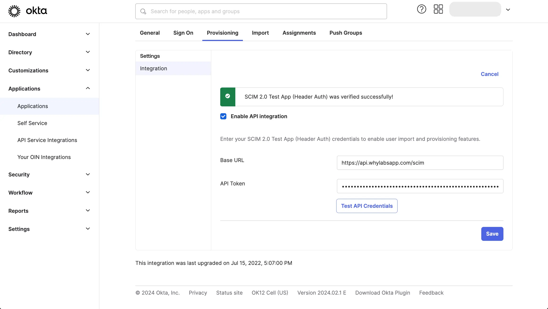 Okta Provisioning API Integration
