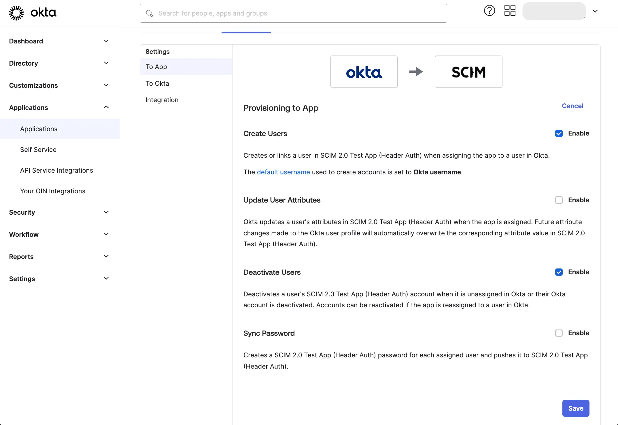 Okta Provisioning To App