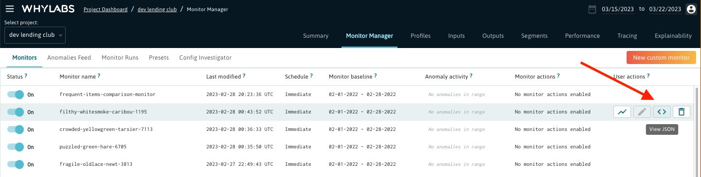 View JSON button in Monitor Manager